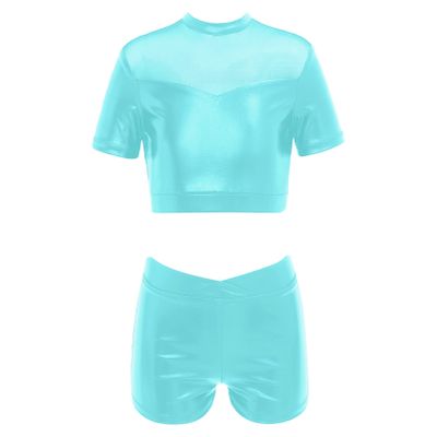 easyforever Kids Girls Dance Outfits Gymnastics Leotard Training Suit Sports Bra Crop Top with Shorts Set Mint Green B 16