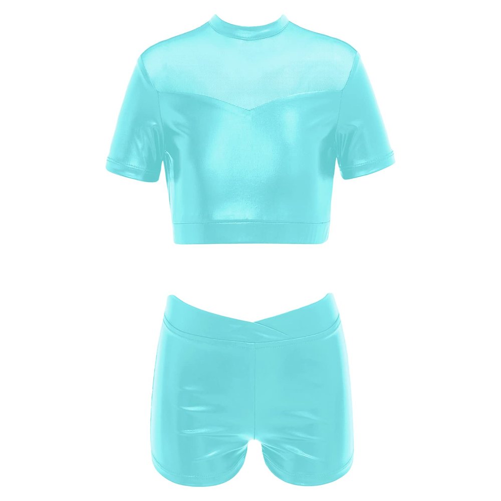easyforever Kids Girls Dance Outfits Gymnastics Leotard Training Suit Sports Bra Crop Top with Shorts Set Mint Green B 16