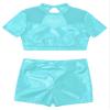 easyforever Kids Girls Dance Outfits Gymnastics Leotard Training Suit Sports Bra Crop Top with Shorts Set Mint Green B 16 view 3