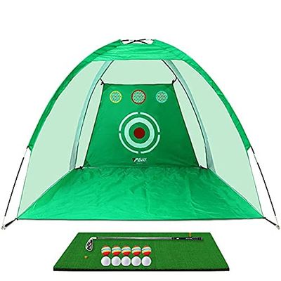 Aiwhlmn Golf Training Net 2/3m Adults Kids Folding Portable Golf Aids Cage Tent Mat Golf Hitting Nets Outdoor Trip Indoor Golf Clubs Putter Swing Trainer (3m Green)