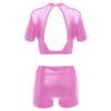 easyforever Kids Girls Dance Outfits Gymnastics Leotard Training Suit Sports Bra Crop Top with Shorts Set Pink B 14 view 2