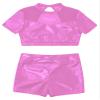 easyforever Kids Girls Dance Outfits Gymnastics Leotard Training Suit Sports Bra Crop Top with Shorts Set Pink B 14 view 3