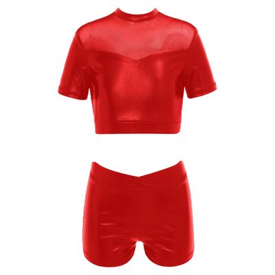 easyforever Kids Girls Dance Outfits Gymnastics Leotard Training Suit Sports Bra Crop Top with Shorts Set Red B 14
