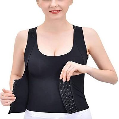 3-in-1 Waist Buttoned Bra Shapewear, Three-in-one Beautiful Push-up Bra in the Back (XXL, Black)