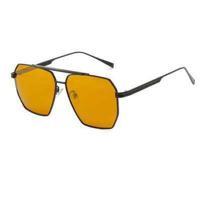 CHOWEI Retro Sunglasses  Oversized Metal Womens Sunglasses Women Polarized Sunglasses Unisex (Black Frame Yellow Lens)