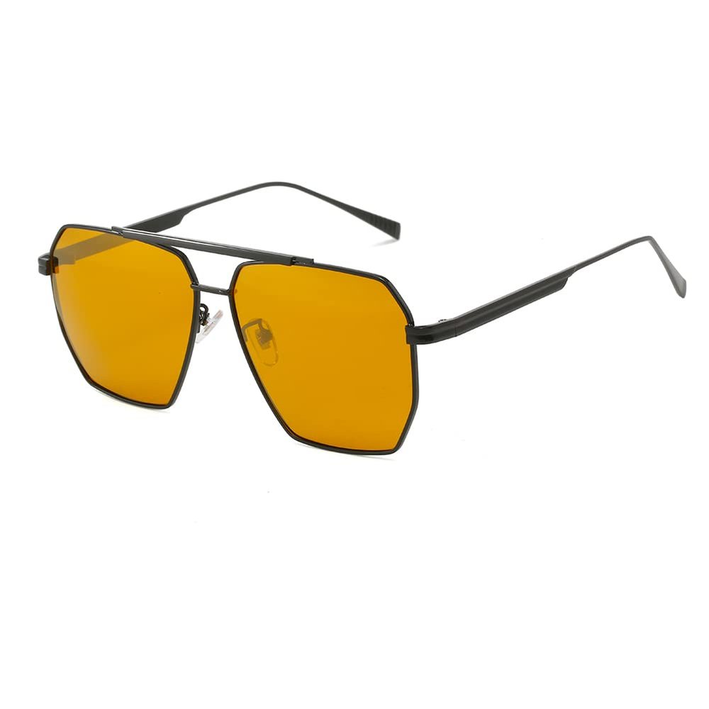 CHOWEI Retro Sunglasses  Oversized Metal Womens Sunglasses Women Polarized Sunglasses Unisex (Black Frame Yellow Lens)