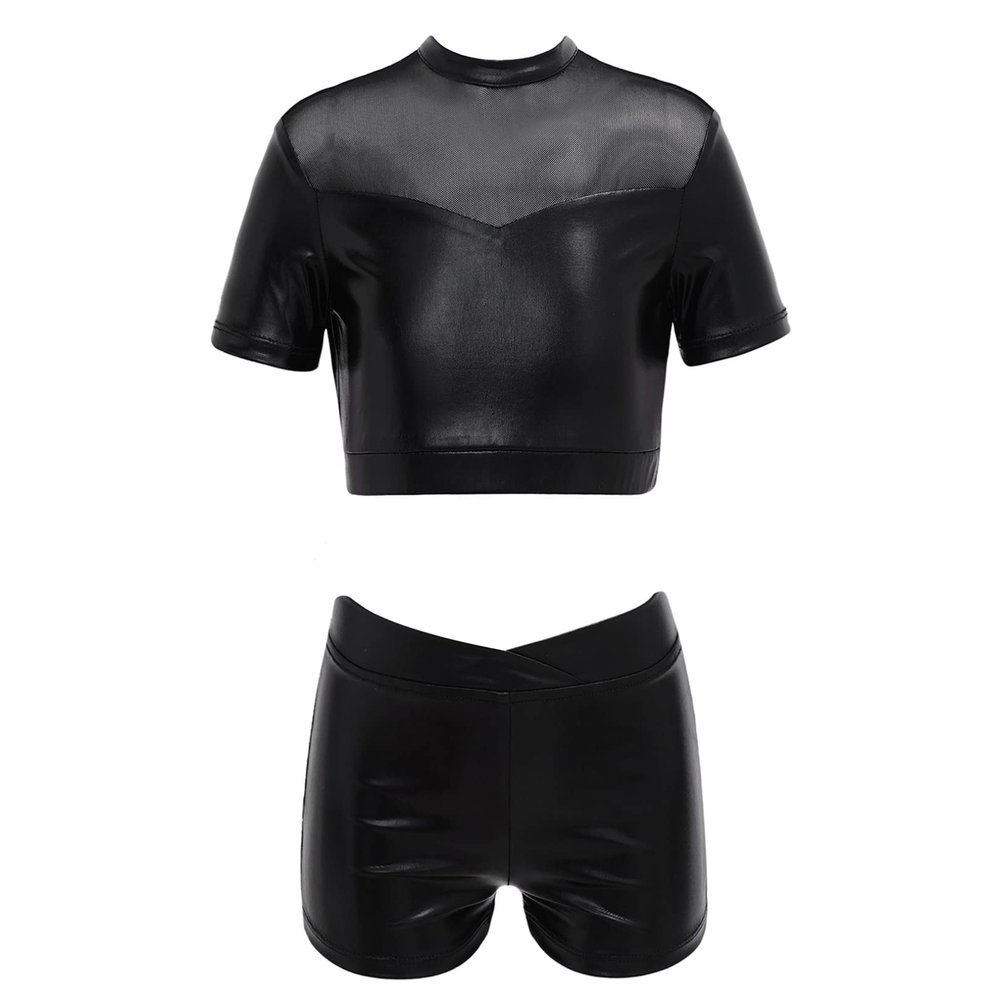 easyforever Kids Girls Dance Outfits Gymnastics Leotard Training Suit Sports Bra Crop Top with Shorts Set Black B 12