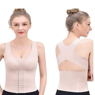 3-in-1 Waist Buttoned Bra Shapewear, Three-in-one Beautiful Push-up Bra in The Back (XL, Beige)