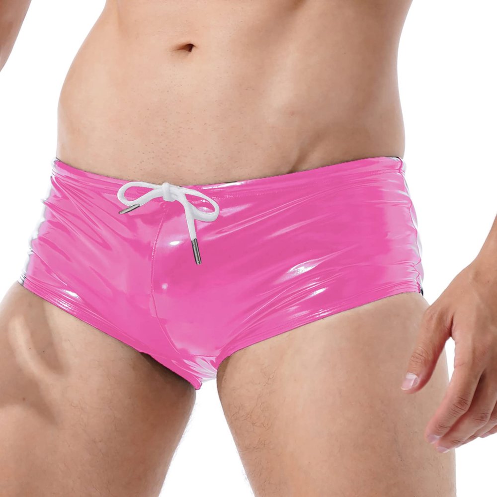 Agoky Men's Stretch Underwear Support Briefs with Drawstring Swim Bikini Hip Briefs Drawstring Pink 4X-Large