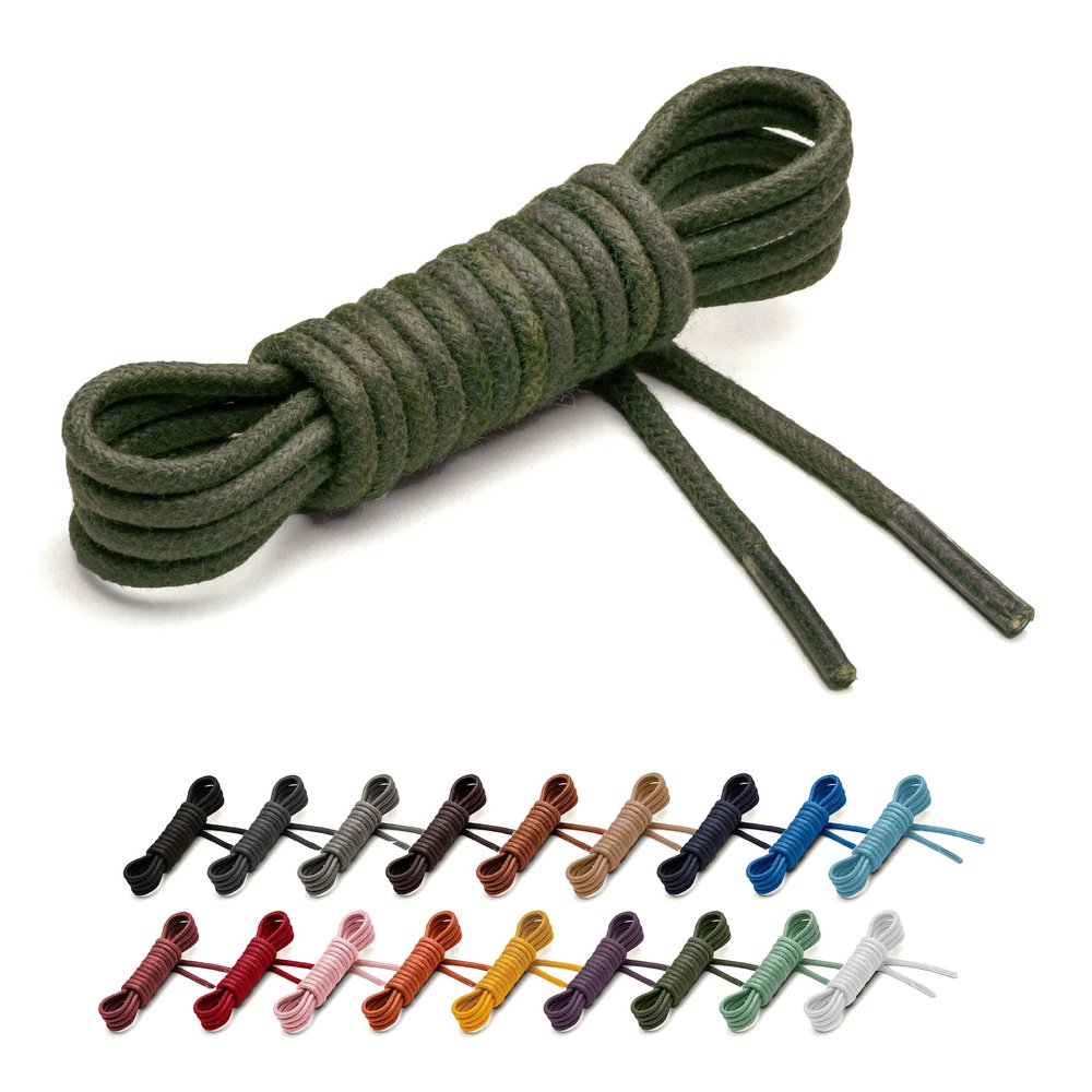 Benchmark Waxed Cotton Dress Shoe Laces - 2 Pairs - 2mm (5/64) Round Shoelaces for Men & Women - 27 to 36 Inch Lengths (33 Inches - 2 Pairs, Army Green)