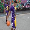SCREENSHOT-TS1113 Mens Hipster Hip-Hop Premium Urban Sreetwear Fashion Jersey Top - Half Color Block Black Bear Basketball Sports Team Color Short Sleeves Mesh-Purple-Medium view 2