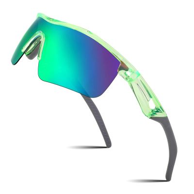 FEISEDY Kids Teens Baseball Polarized Sunglasses Sports TR90 Frame Boys Girls Cycling B2454 Transparent Green