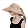 Koreshion Women Ponytail Sun Hat Reversible Fishing Hat Foldable Bowknot Summer Hat UPF 50+ Beach Cap Wide Brim Bucket Hat Khaki view 1