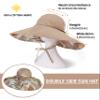 Koreshion Women Ponytail Sun Hat Reversible Fishing Hat Foldable Bowknot Summer Hat UPF 50+ Beach Cap Wide Brim Bucket Hat Khaki view 4