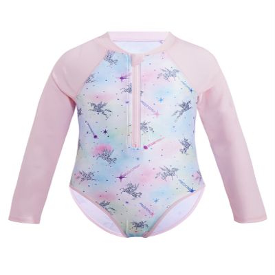 Nikiikoo Kids Girls Long Sleeve One Piece Swimsuits Zipper Rash Guard Swimwear UV Protection Bathing Suit Multi Horse 12 Years
