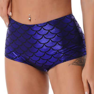 Fldy Women's Mermaid Short Pants Shining Fish Scale Decorative Shorts Hot Shorts Bodycon Swim Bottoms Blue One Size