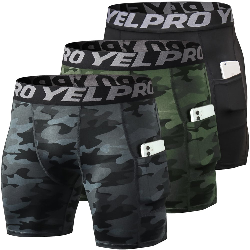 Compression Shorts Men 3 Pack, Dry Fit Compression Underwear Spandex Running Shorts Mens Workout Athletic Short Pocket