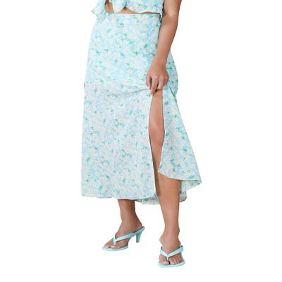 BCBGeneration Women's Relaxed Straight Fit Side Slit Maxi Skirt, Retro Floral, Medium