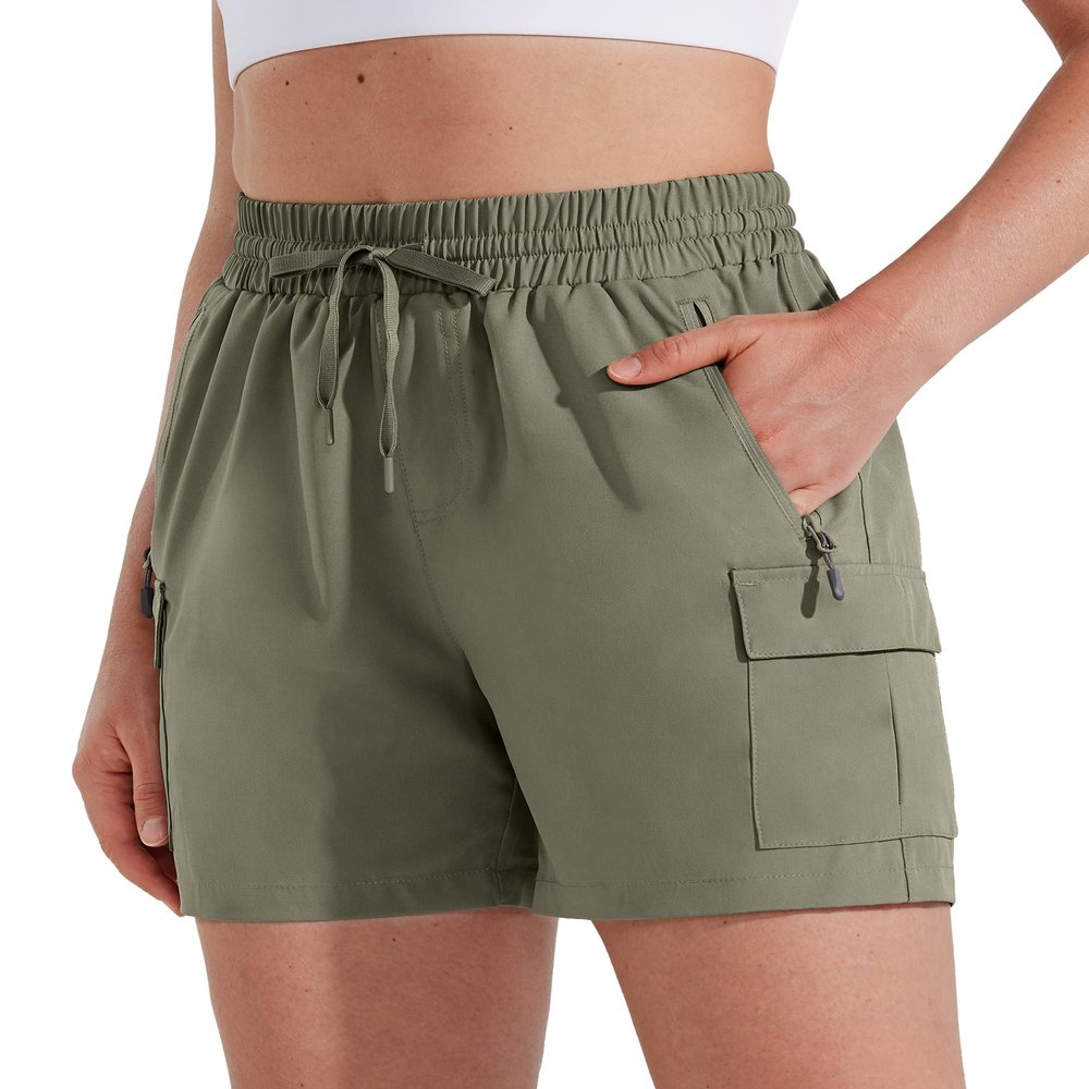 MASKERT Women's Hiking Cargo Shorts Quick Dry Athletic Golf Shorts 5 Inches Lightweight Running Summer Casual Shorts with Pockets, Silver Sage XXL