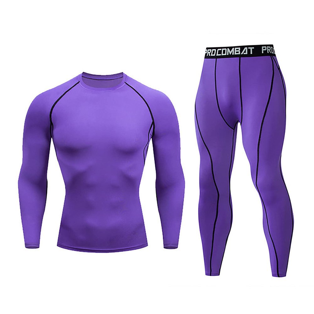 NaRHbrg Men's Sports Running Workout Set Compression Shirt Pants Top Long Sleeve Sports Tight Base Layer Quick Dry