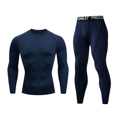 NaRHbrg Men's Sports Running Workout Set Compression Shirt Pants Top Long Sleeve Sports Tight Base Layer Quick Dry