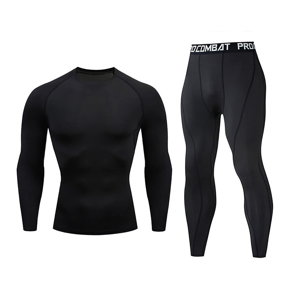 NaRHbrg Men's Sports Running Workout Set Compression Shirt Pants Top Long Sleeve Sports Tight Base Layer Quick Dry