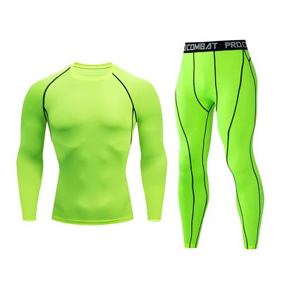 NaRHbrg Men's Sports Running Workout Set Compression Shirt Pants Top Long Sleeve Sports Tight Base Layer Quick Dry