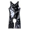 Sxiwei Men's Wet Look Bodysuit Lingerie Racer Back Hollow Out Shorts Wrestling Singlet Jumpsuit Unitard Black Medium view 3