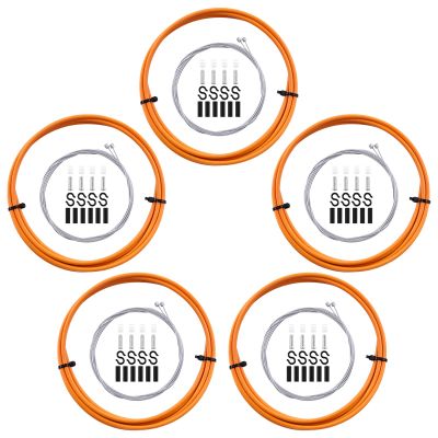 Glarks 5Pack Orange Bicycle Shifter Cable Housing Kit with Aluminum End Caps S Hook Crimps for Mountain Road MTB Bike Replacement