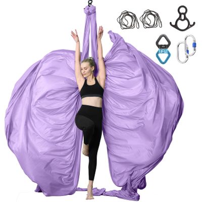 SKYPHAROS 11 Yards Aerial Silks Yoga Swing Set - Aerial Yoga Hammock Kit Anti-Gravity Flying for Fitness, Low/Non Stretch Nylon Tricot Fabric Hardware Included for Dance