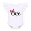 1st First Birthday Outfit Girl Flying Sleeve Ruffled Romper+Tutu Skirt Bloomer Shorts+Headband 3PCS Summer Clothes Baby One Year Old Birthday Gifts Cake Smash Party Photo Shoot Bowknot 12-18 Months view 2