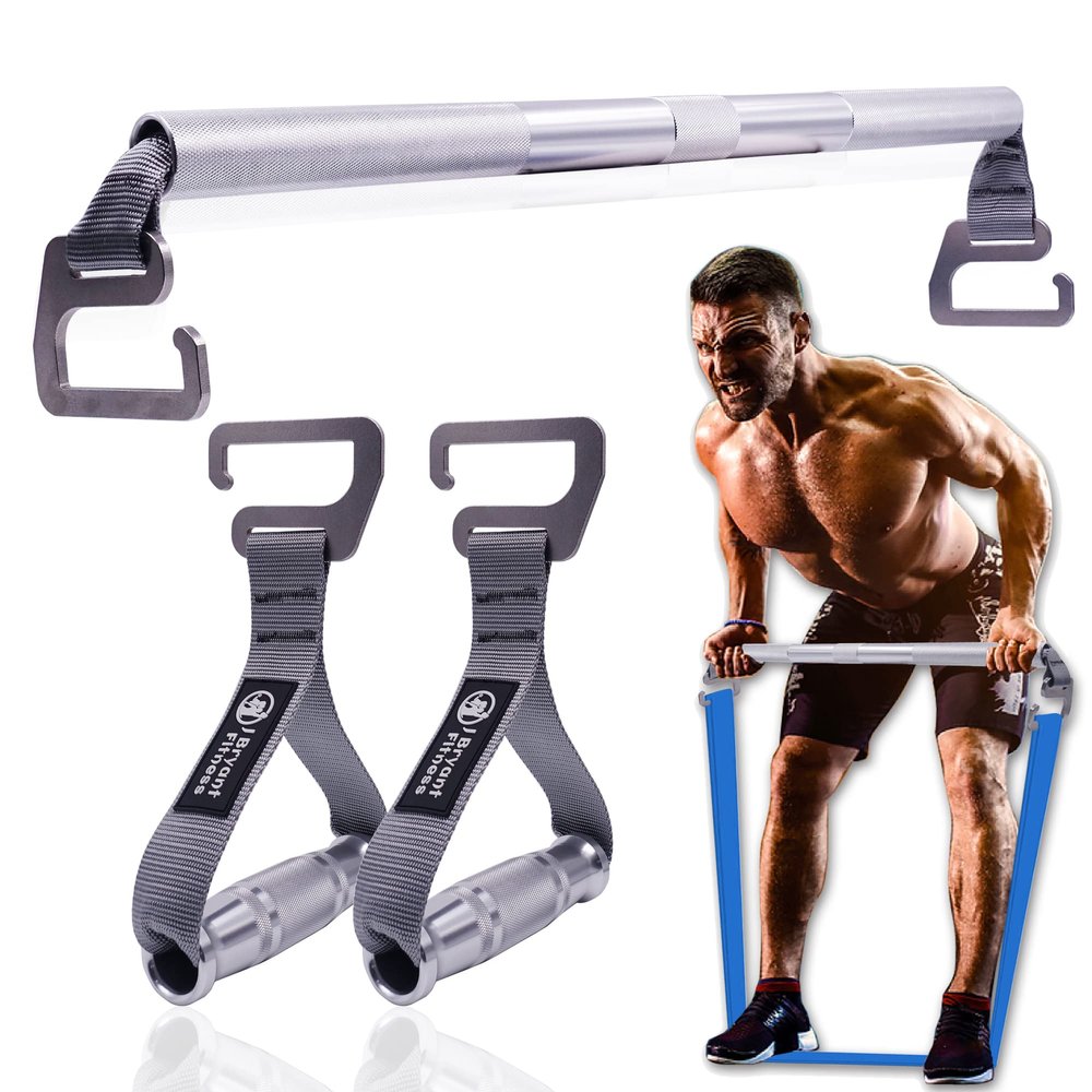 J Bryant Fitness Resistance Band Exercise Bar with Handles Large Hook Heavy Duty Short Bar Squats Full Body Strength Training Portable Home Workout Equipment