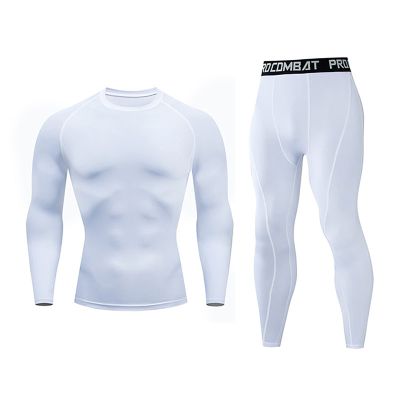 NaRHbrg Men's Sports Running Workout Set Compression Shirt Pants Top Long Sleeve Sports Tight Base Layer Quick Dry