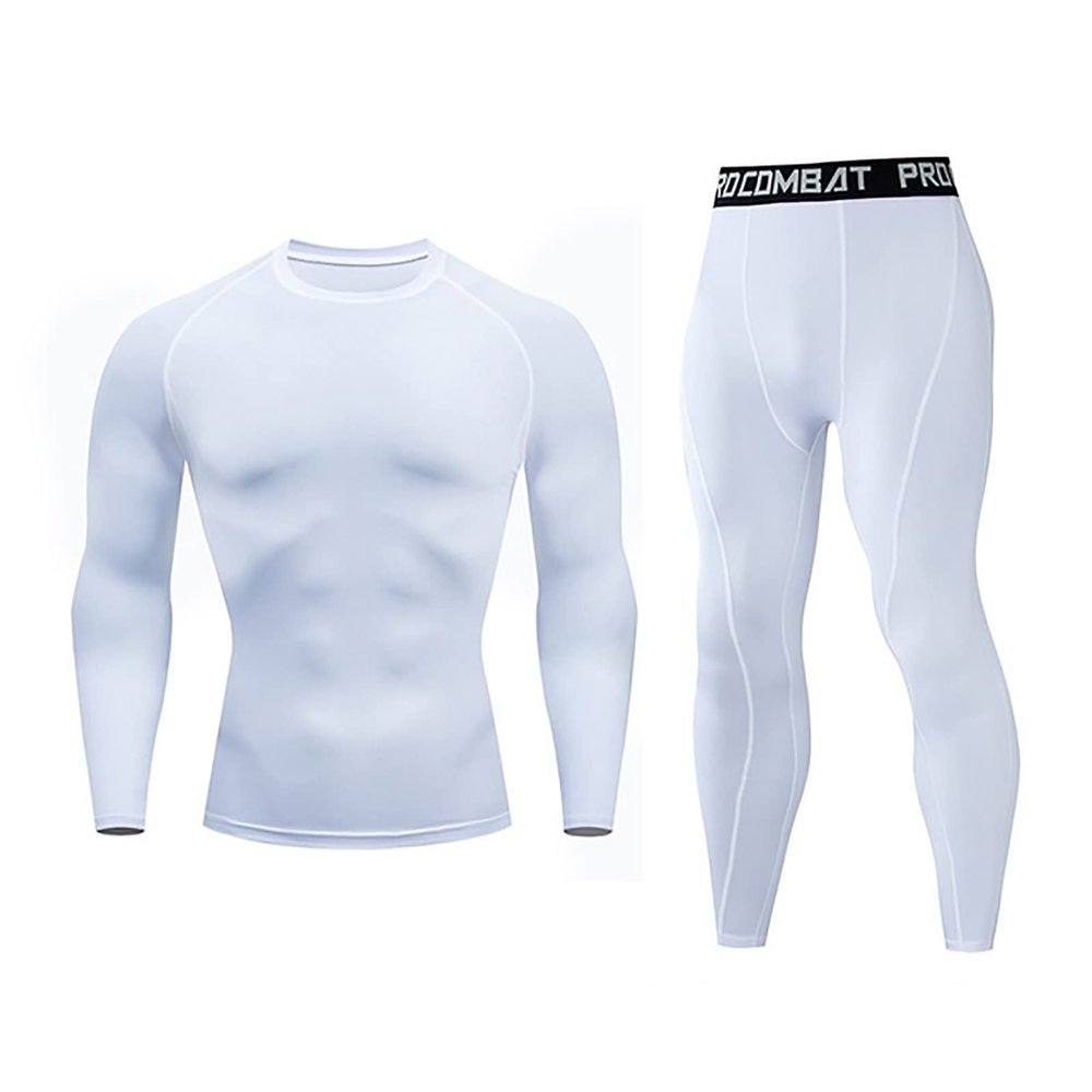 NaRHbrg Men's Sports Running Workout Set Compression Shirt Pants Top Long Sleeve Sports Tight Base Layer Quick Dry