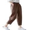 Kangqifen Summer Cotton Linen Soft Cropped Pants with Elastic Waist Pockets for Women Teen Girls(Brown,8) view 1
