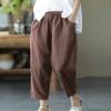 Kangqifen Summer Cotton Linen Soft Cropped Pants with Elastic Waist Pockets for Women Teen Girls(Brown,8) view 2