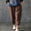 Kangqifen Summer Cotton Linen Soft Cropped Pants with Elastic Waist Pockets for Women Teen Girls(Brown,8) view 3