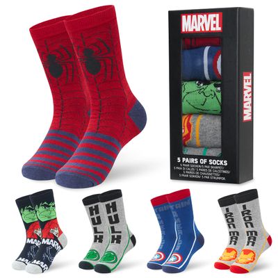 Marvel Mens Calf Socks US Size 7-11, Pack of 5 Soft Crew Socks for Sports, Spiderman Deadpool Avengers (7/11 US, Multi)