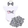 1st First Birthday Outfit Girl Flying Sleeve Ruffled Romper+Tutu Skirt Bloomer Shorts+Headband 3PCS Summer Clothes Baby One Year Old Birthday Gifts Cake Smash Party Photo Shoot Cow 12-18 Months view 1