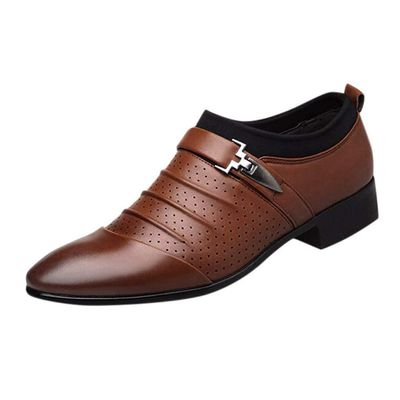 BORAMAX Men's PU Leather Cutout Breathable Dress Shoes Business Fashion Wedding Shoes Comfortable Pointed Toe Oxford Shoes