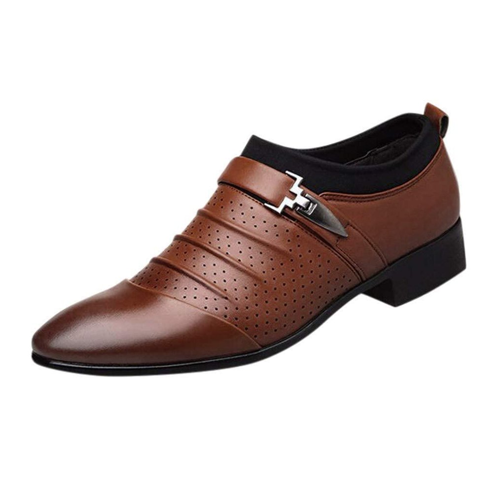 BORAMAX Men's PU Leather Cutout Breathable Dress Shoes Business Fashion Wedding Shoes Comfortable Pointed Toe Oxford Shoes