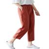 Kangqifen Summer Cotton Linen Soft Cropped Pants with Elastic Waist Pockets for Women Teen Girls(Red,4) view 1