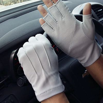 HKSICHENGKEJI Men Driving Gloves Fingerless Gloves Sunblock UV Protection Gloves Non-Slip Cooling Gloves Summer Outdoor Gloves Half-Finger Cycling Biking Gloves (Gray)