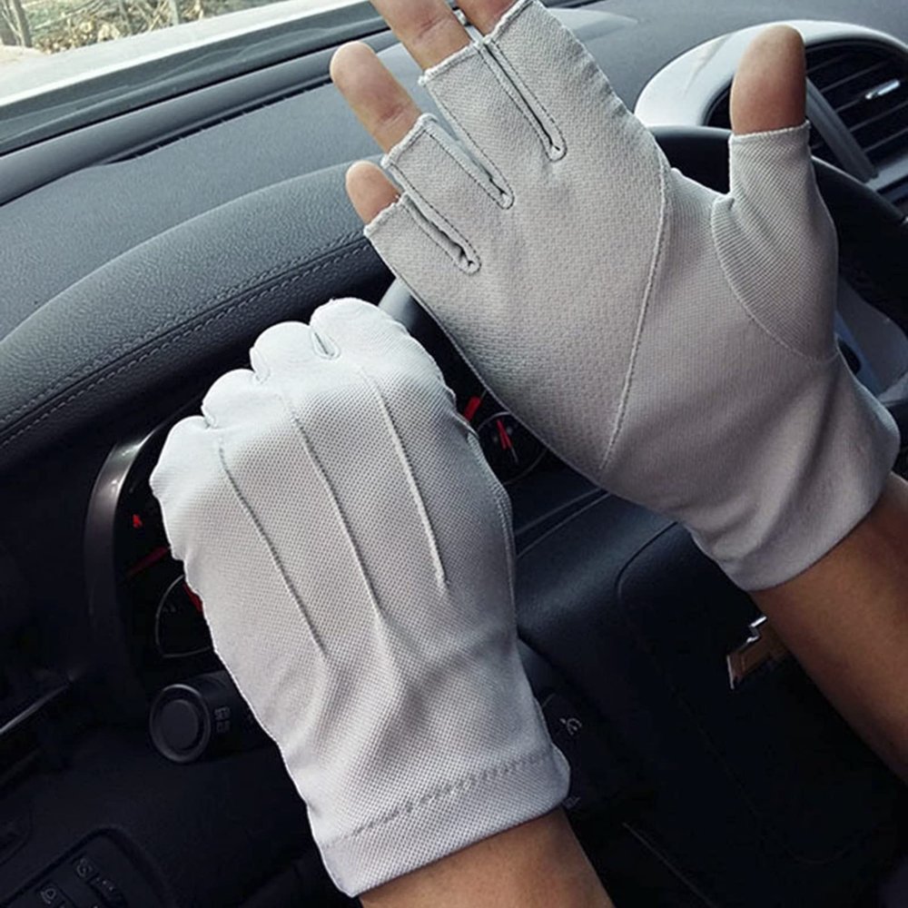 HKSICHENGKEJI Men Driving Gloves Fingerless Gloves Sunblock UV Protection Gloves Non-Slip Cooling Gloves Summer Outdoor Gloves Half-Finger Cycling Biking Gloves (Gray)