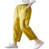 Kangqifen Summer Cotton Linen Soft Cropped Pants with Elastic Waist Pockets for Women Teen Girls(Yellow,6) view 1