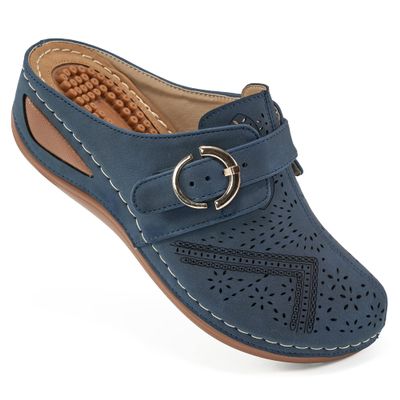 Alicegana Mules for Women Comfort Closed Toe Sandals Summer Slip on Wedge with Adjustable Hook Loop