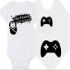 Gaming Baby Onesie and Bib - Tiny Human Joins The Battle - Game Controller (0-3 Month - White Fabric - Black Design) view 1