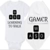 Gaming Baby Onesie and Bib - Learning To Walk WASD - WASD Keys (6-12 Month - White Fabric - Black Design) view 1