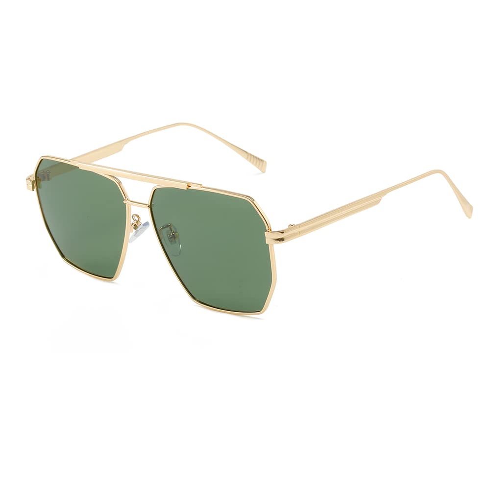 CHOWEI Retro Sunglasses  Oversized Metal Womens Sunglasses Women Polarized Sunglasses Unisex (Gold Frame Green Lens)