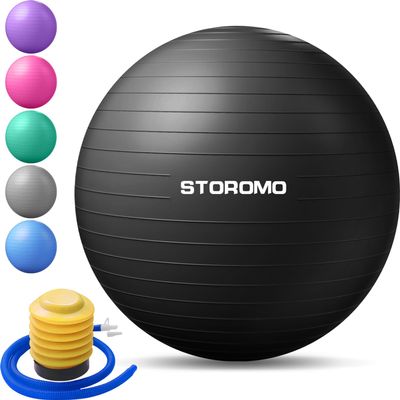 STOROMO Exercise Ball,Yoga Ball(with Exercise Tutorial)Extra Thick Non-Slip,Holds 2500 lbs, Workout Ball for Pregnancy Birthing and Balance Stability (Black, 85cm/33.4in)